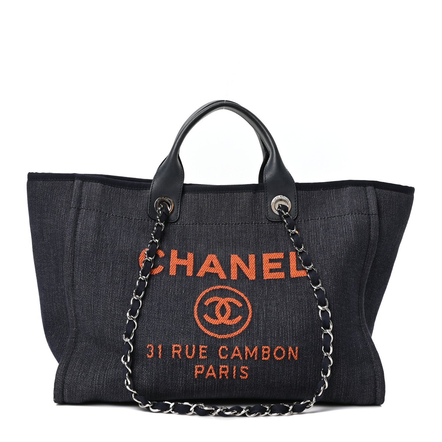 Chanel Denim Medium Deauville Tote Blue Orange