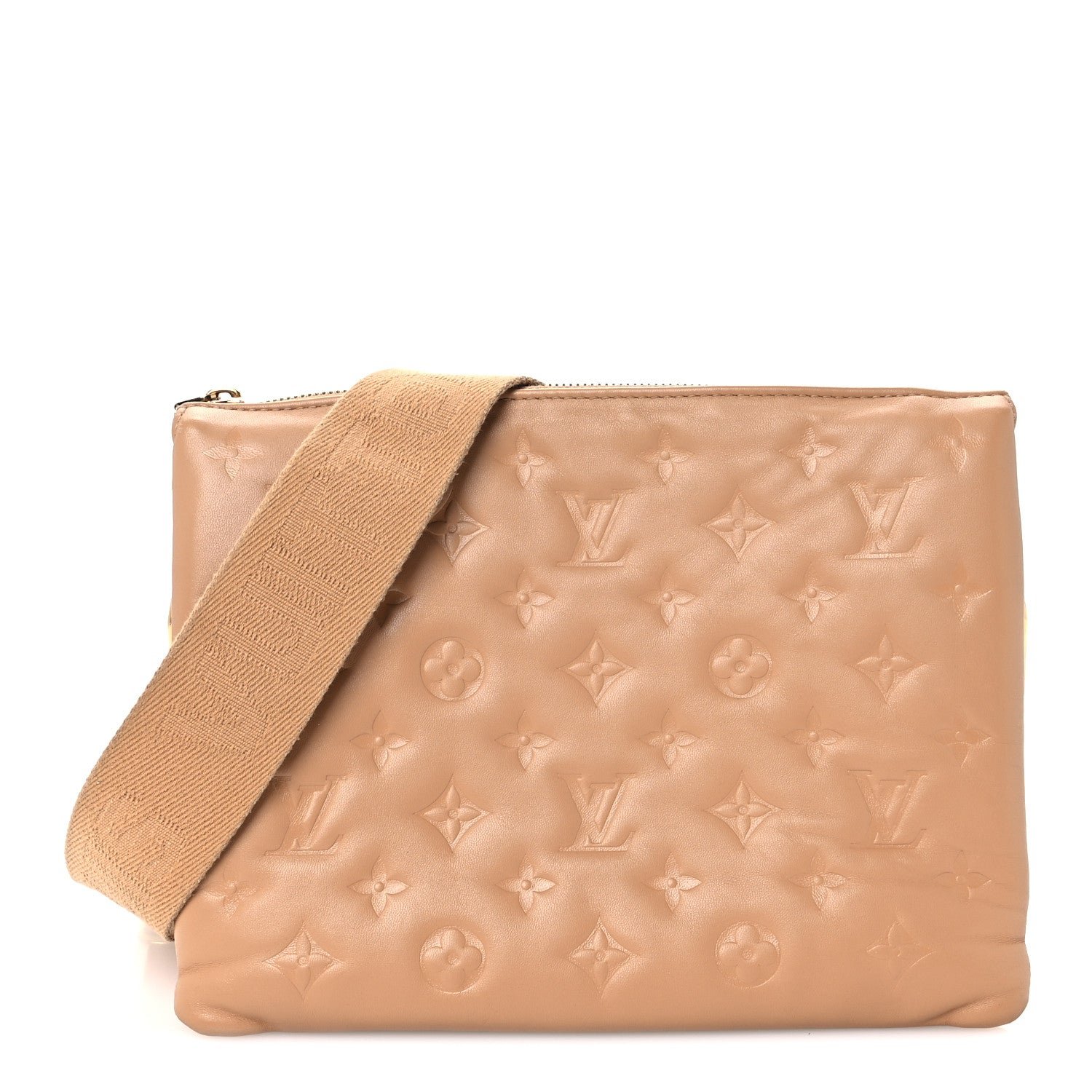 Louis Vuitton Lambskin Embossed Monogram Coussin PM Camel