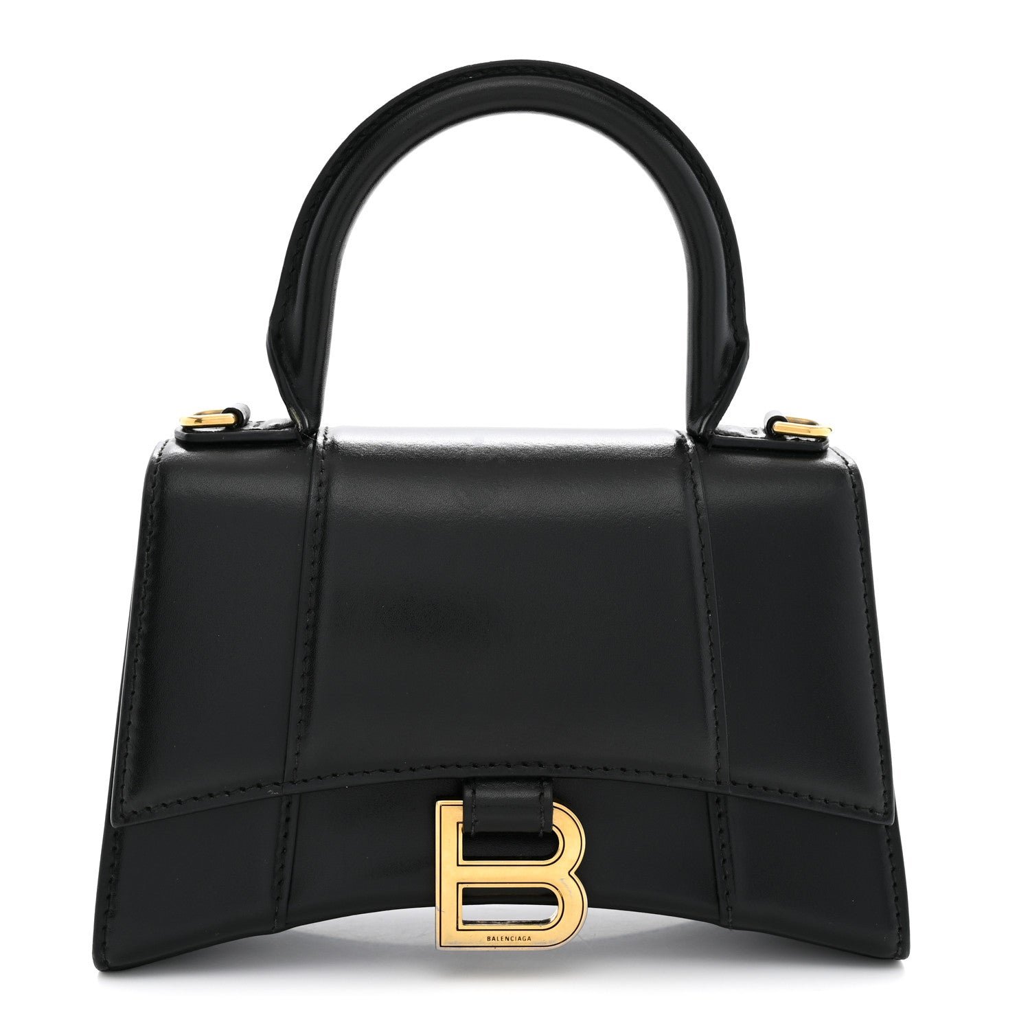 Balenciaga Shiny Box Calfskin Hourglass Top Handle Bag XS Black