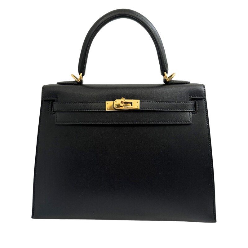 Hermes Black Tadelakt Sellier Kelly 25 Gold Hardware, 2022