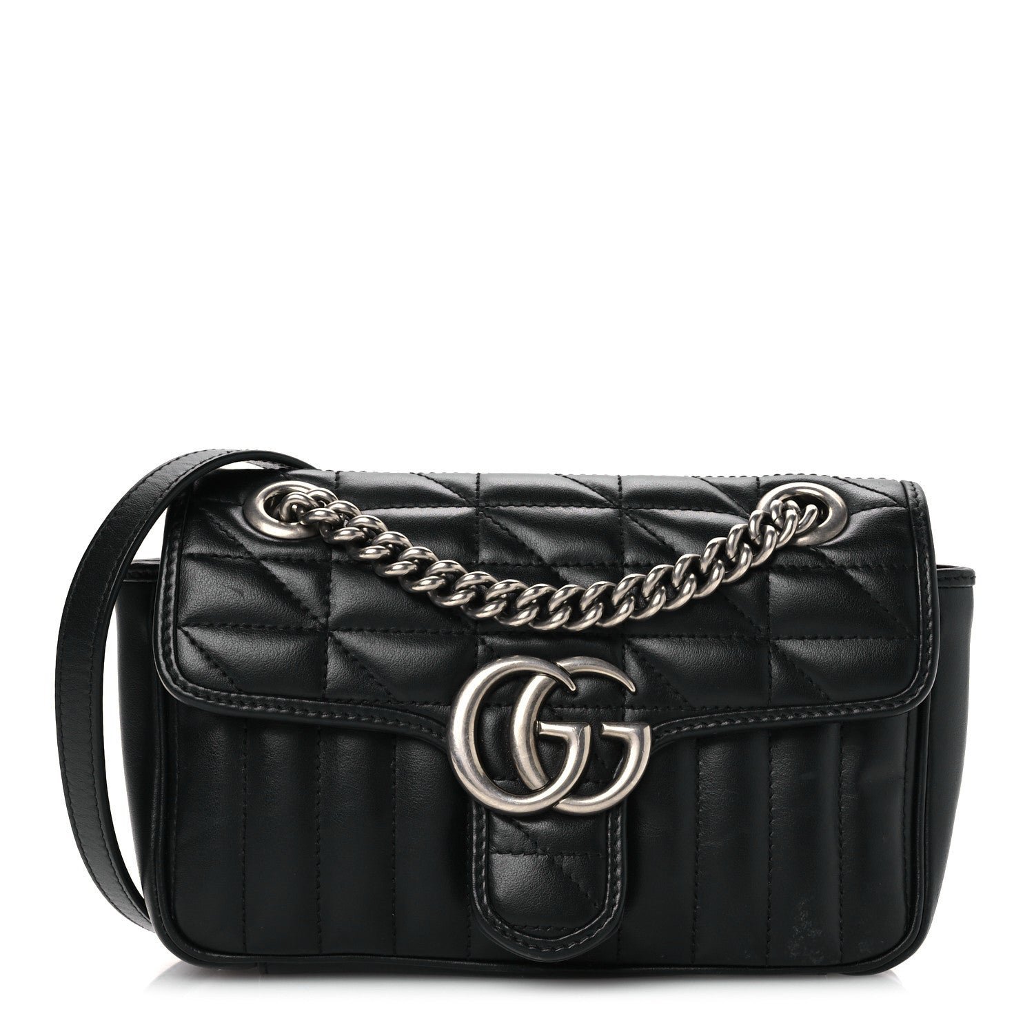 Gucci Calfskin Matelasse Aria Mini GG Marmont Shoulder Bag Black