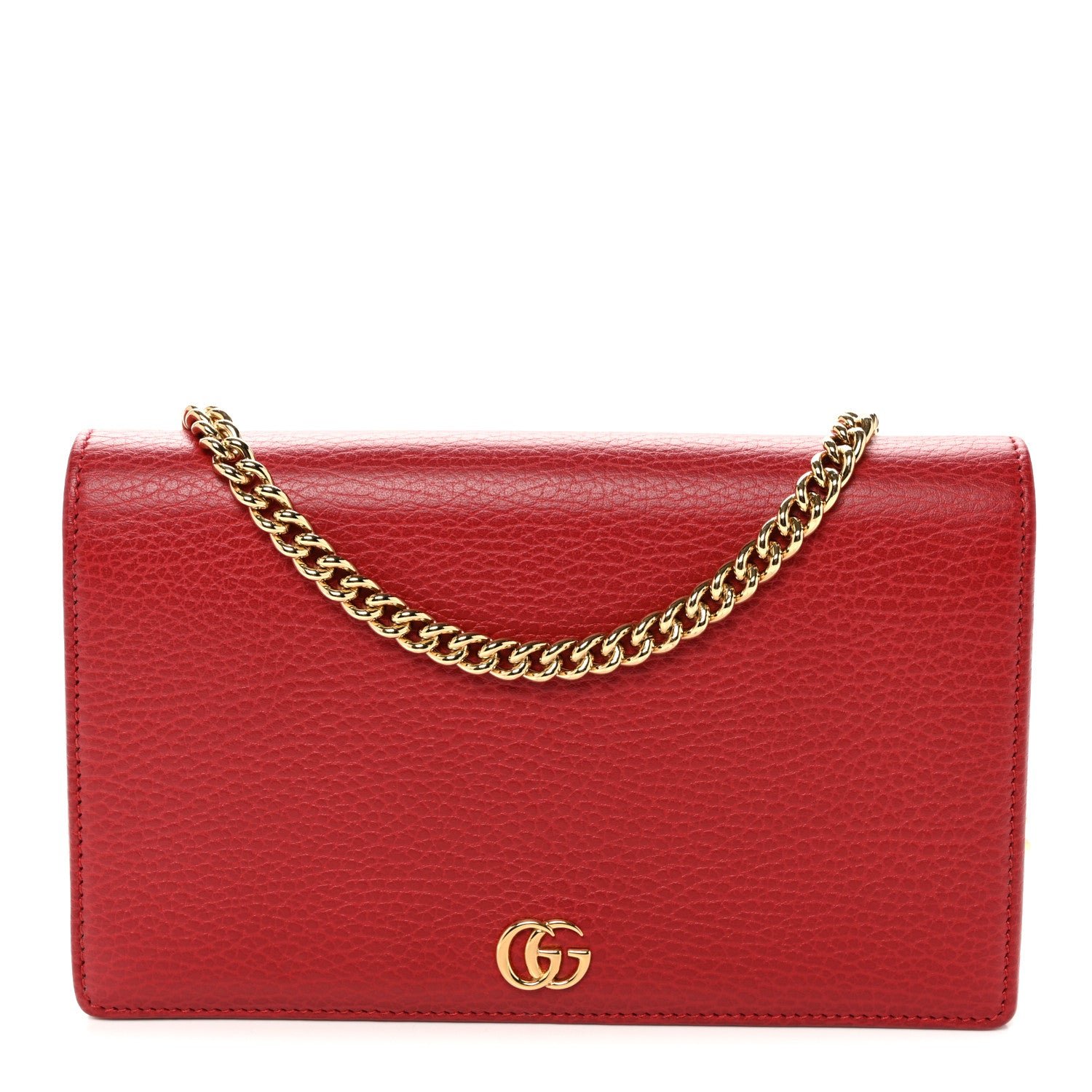 Gucci Dollar Calfskin Mini GG Marmont Chain Wallet Hibiscus Red