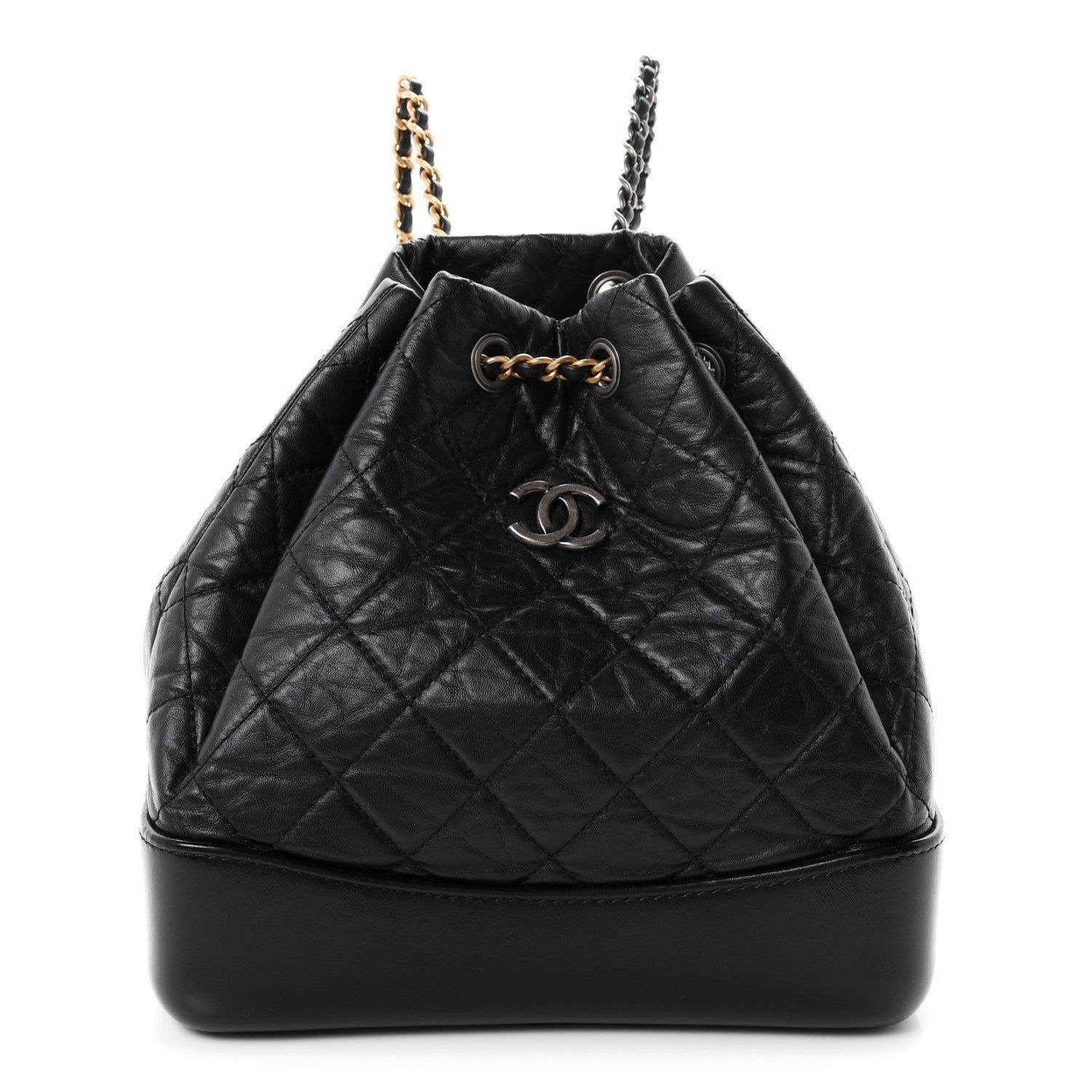 Aged Calfskin Quilted Gabrielle Backpack Black