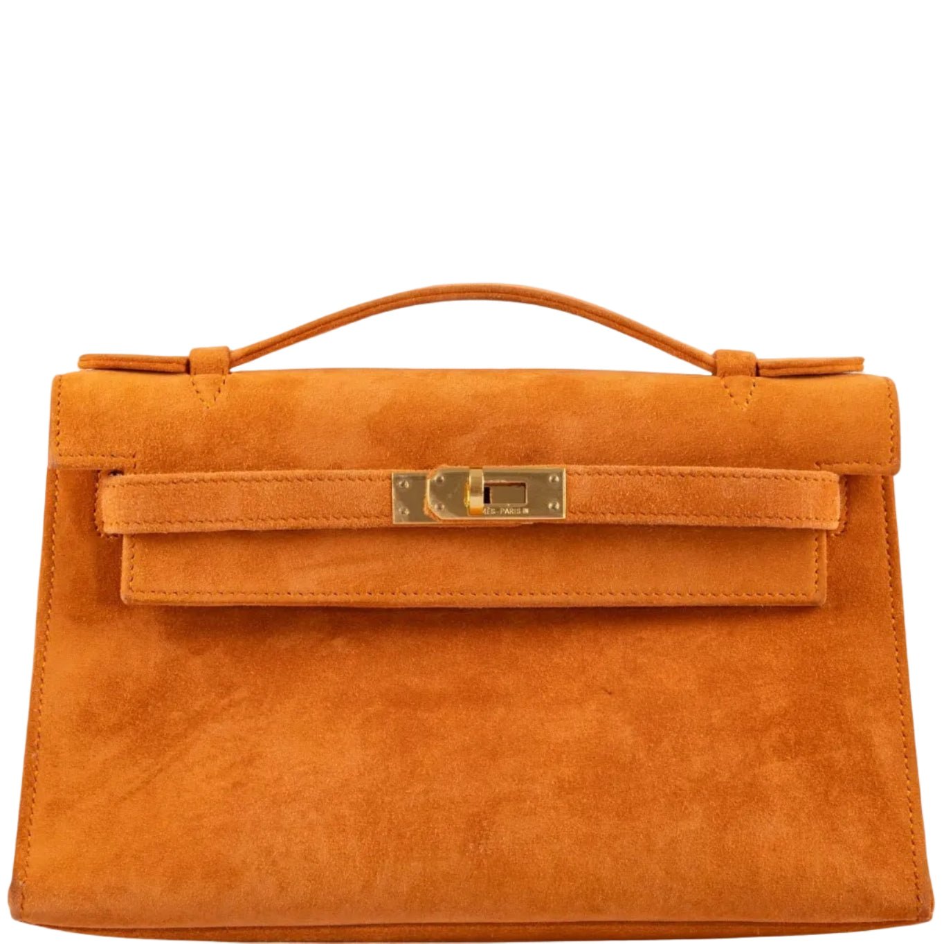 Hermes Hermès Kelly Pochette Orange H Veau Doblis Suede Gold Hardware