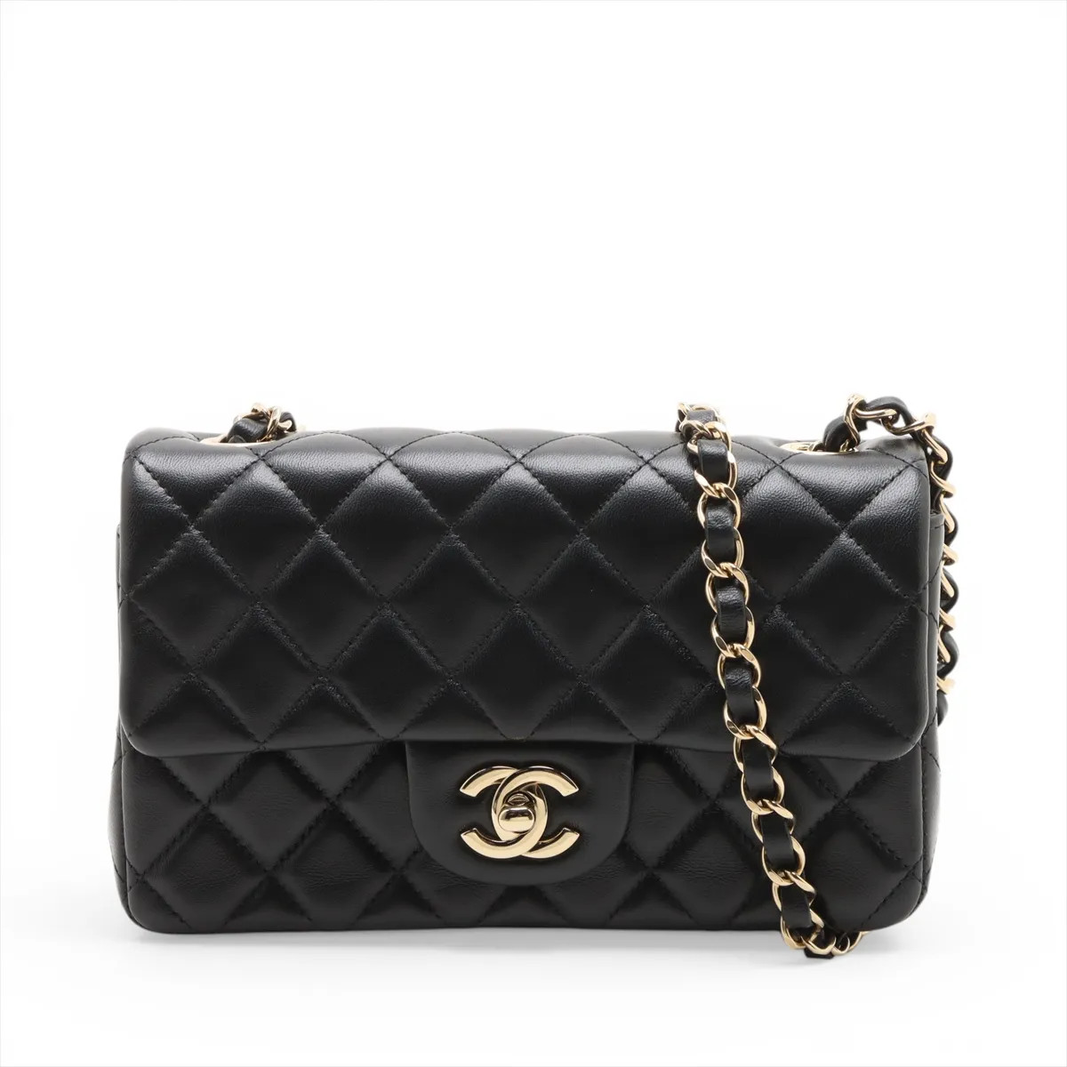 Chanel Mini Matelasse 20 Lambskin Single Flap Single Chain Bag Black Gold Metal