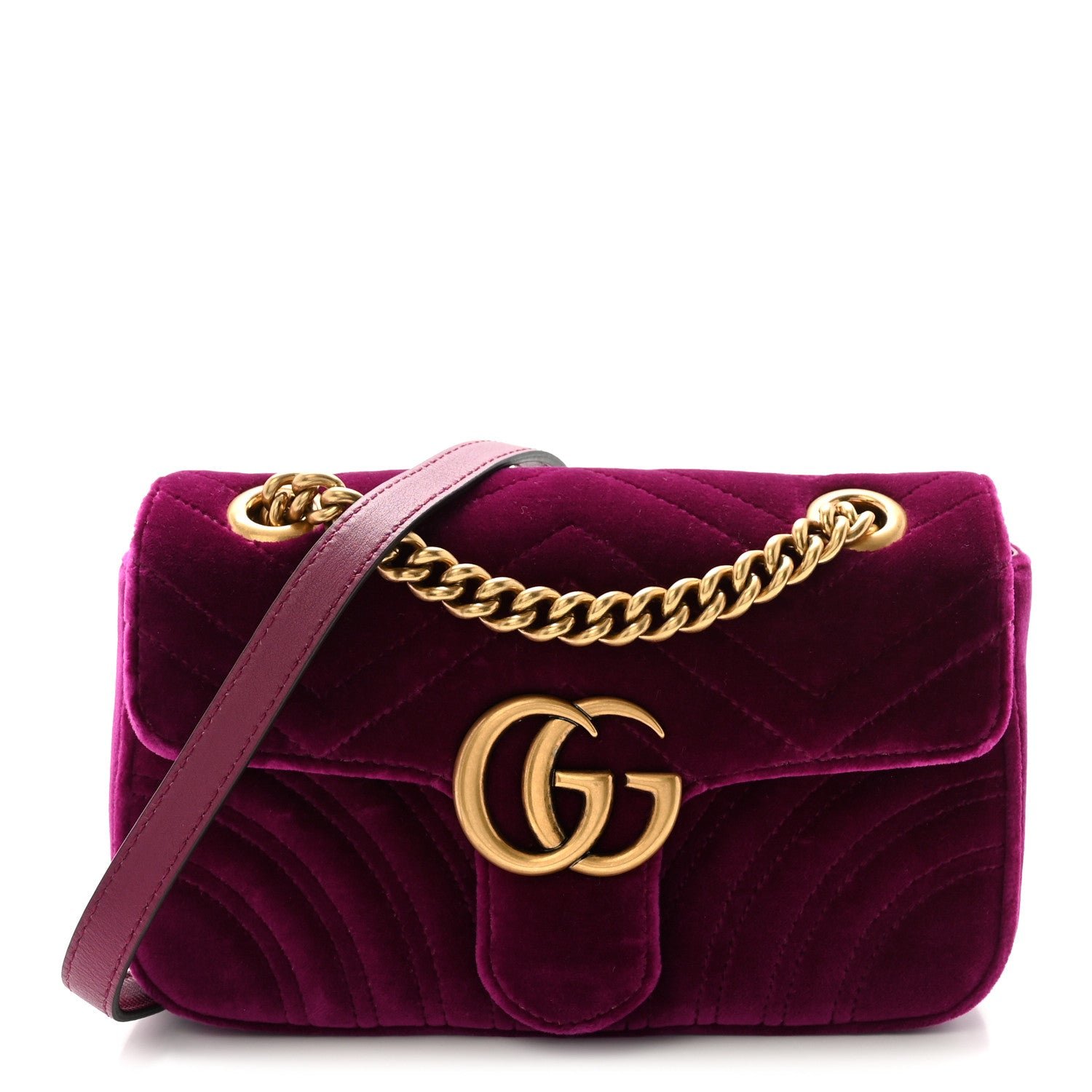 Gucci Velvet Matelasse Mini GG Marmont Shoulder Bag Fuchsia Violet Cyclamen