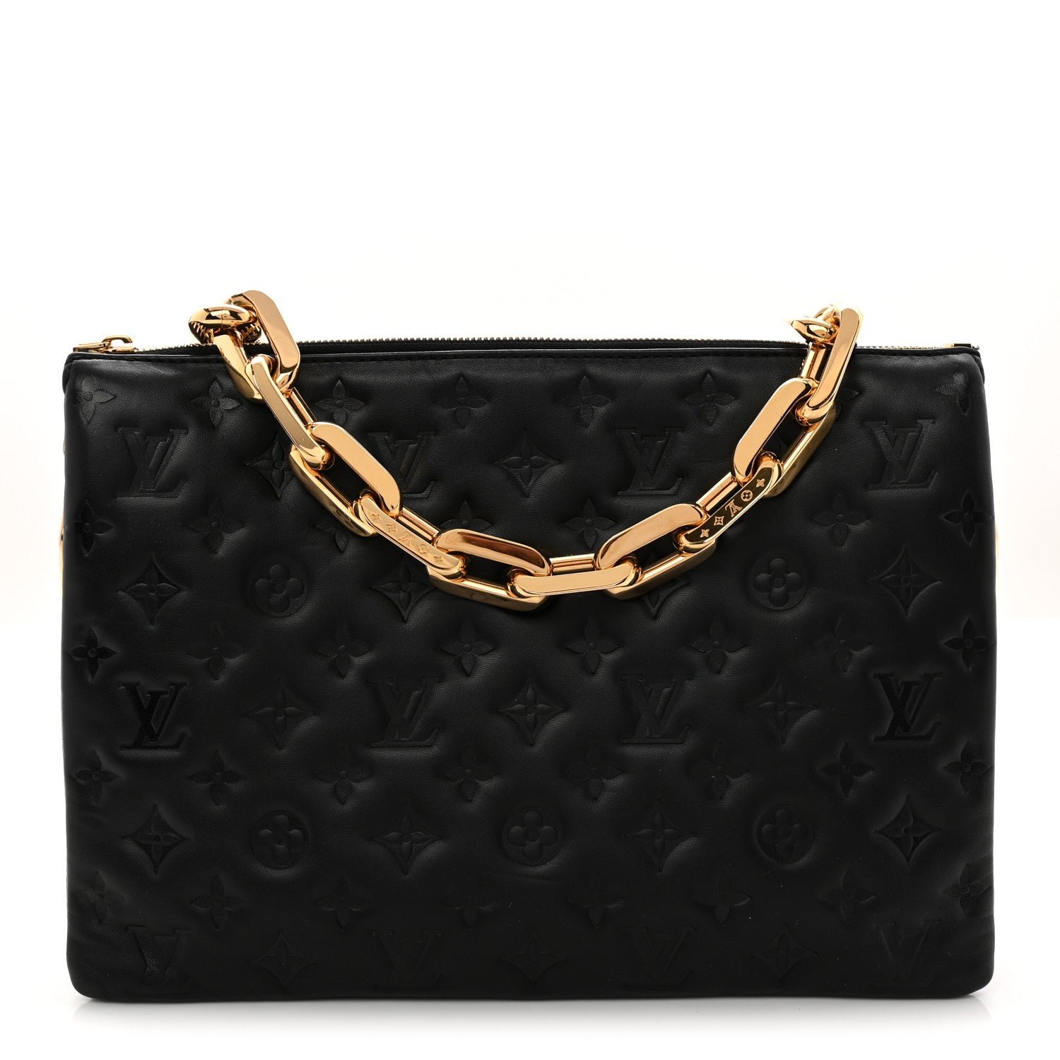 Louis Vuitton Lambskin Embossed Monogram Coussin MM Black
