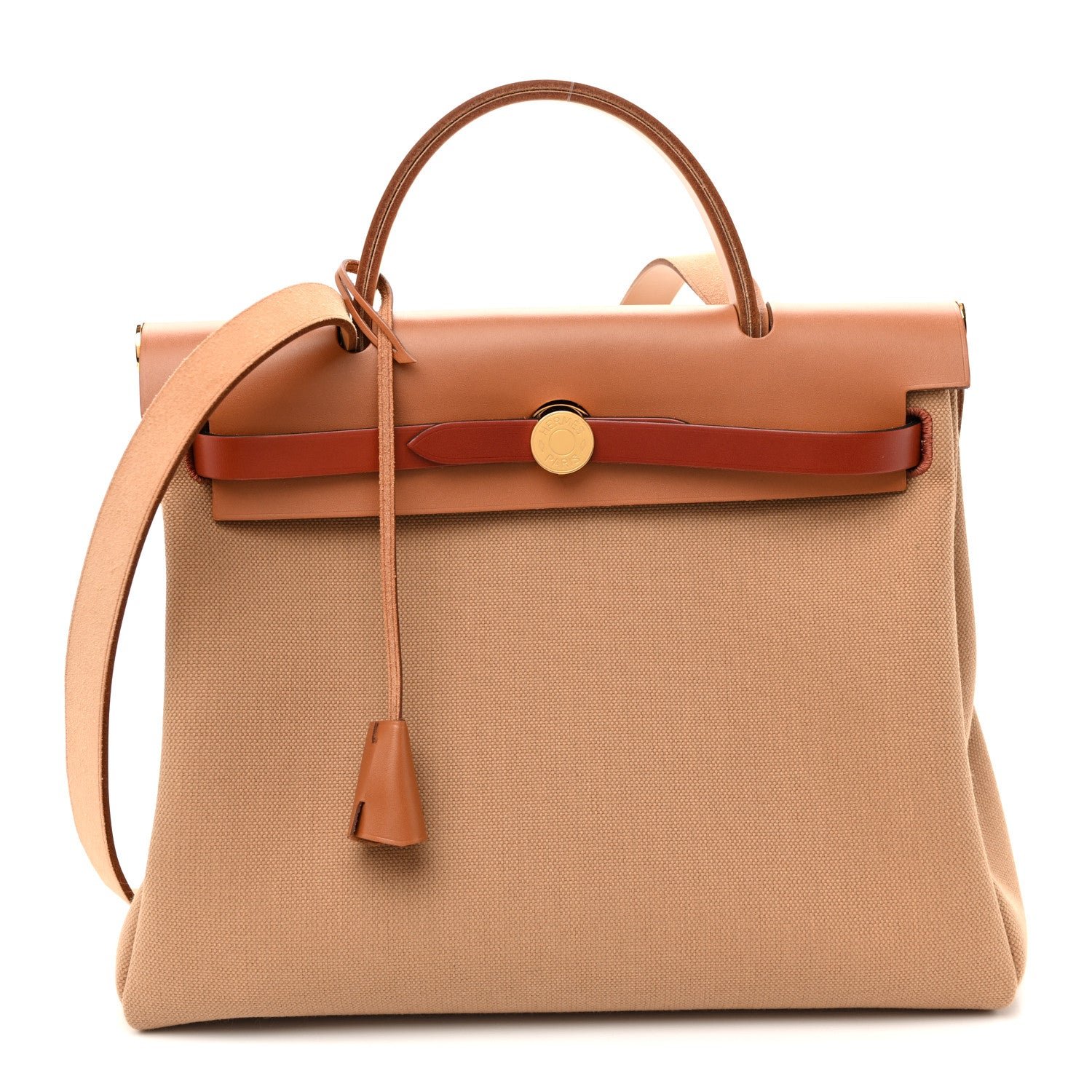 Hermes Hermes Military Toile Vache Hunter Herbag Zip Retourne 31 PM Chai Fauve Naturel Cuivre