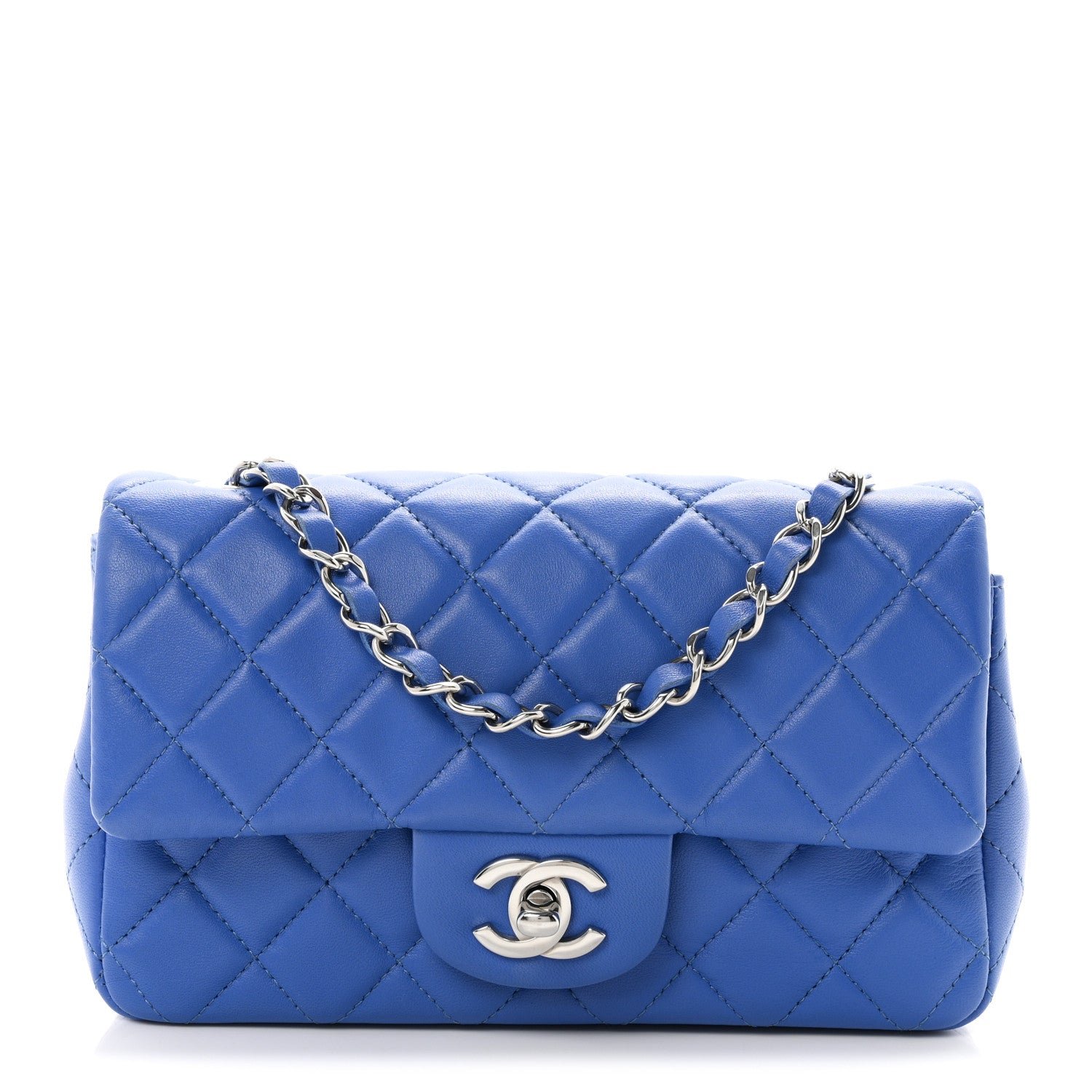 Chanel Lambskin Quilted Mini Rectangular Flap Blue