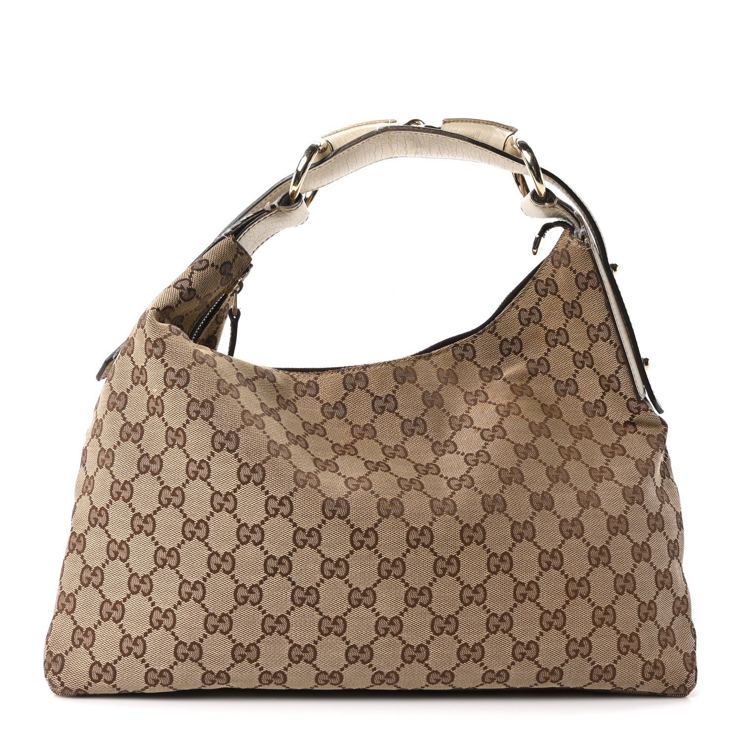Gucci Monogram Medium Horsebit Chain Hobo Off White
