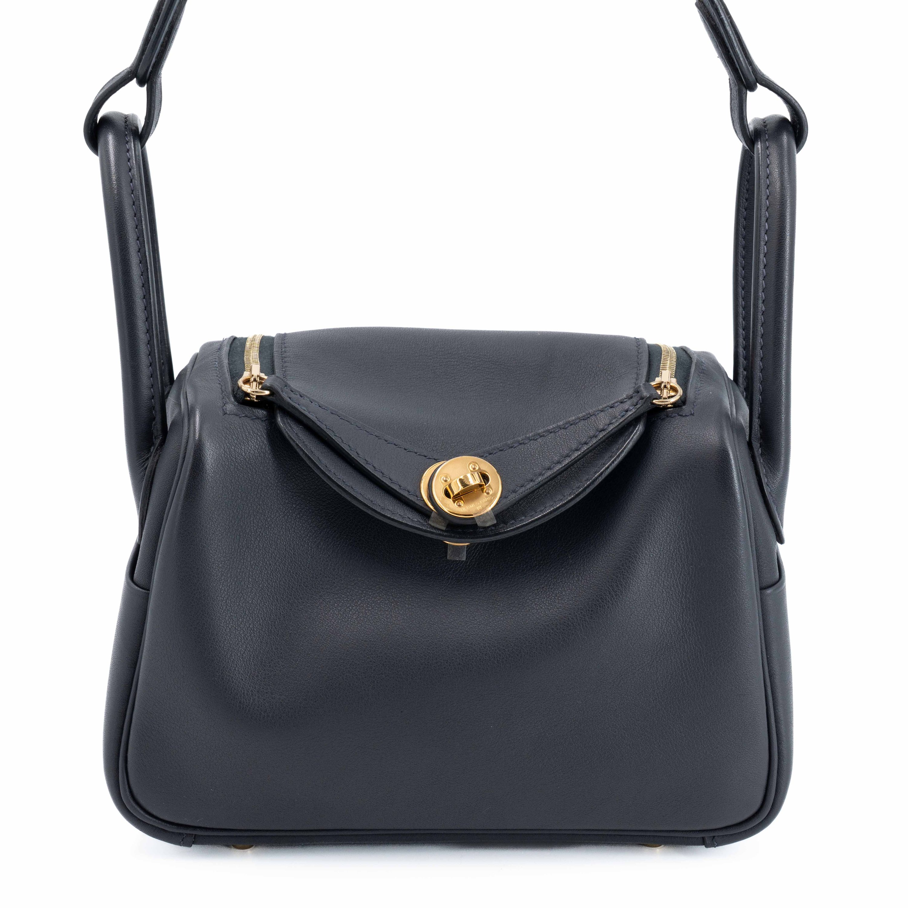 Very Good ( Rank A) HERMÈS Mini Lindy Verso Caban (3Y) Bleu Frida (0F) Swift Gold hardware B (2023)