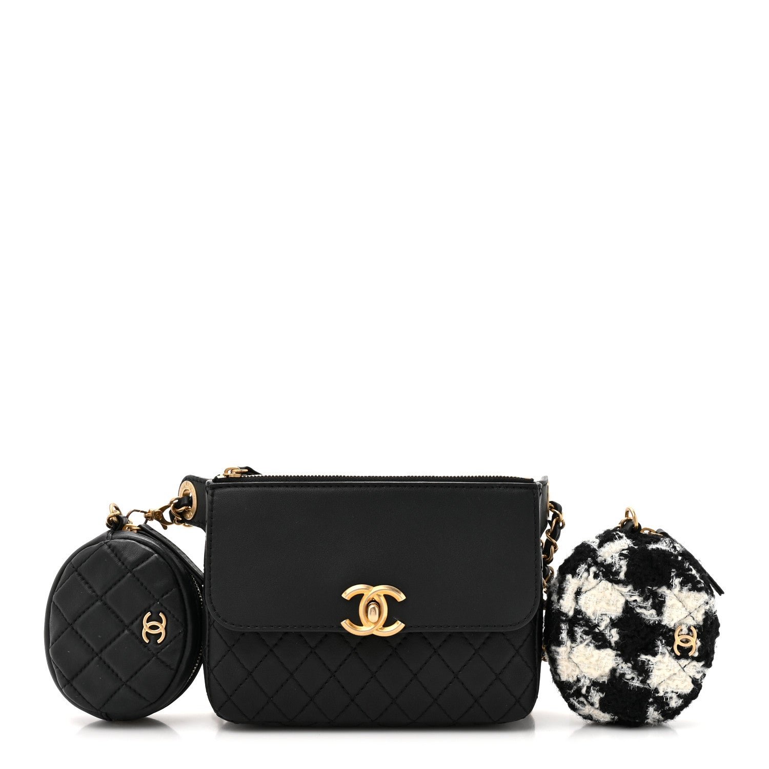 Chanel Calfskin Quilted Multi Pouching Flap And Coin Purse Black