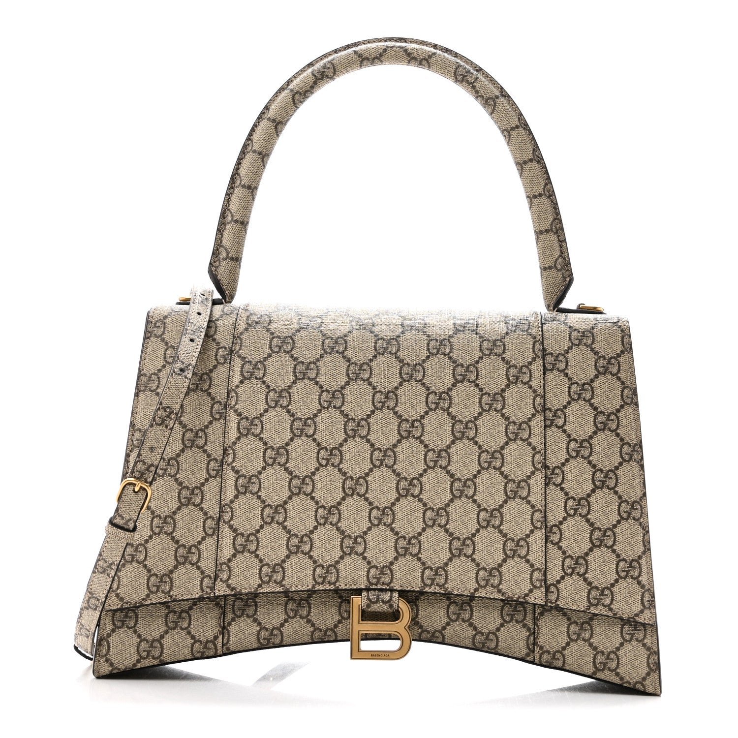 Balenciaga X GUCCI GG Supreme Monogram Medium Hourglass Top Handle Bag Beige Ebony