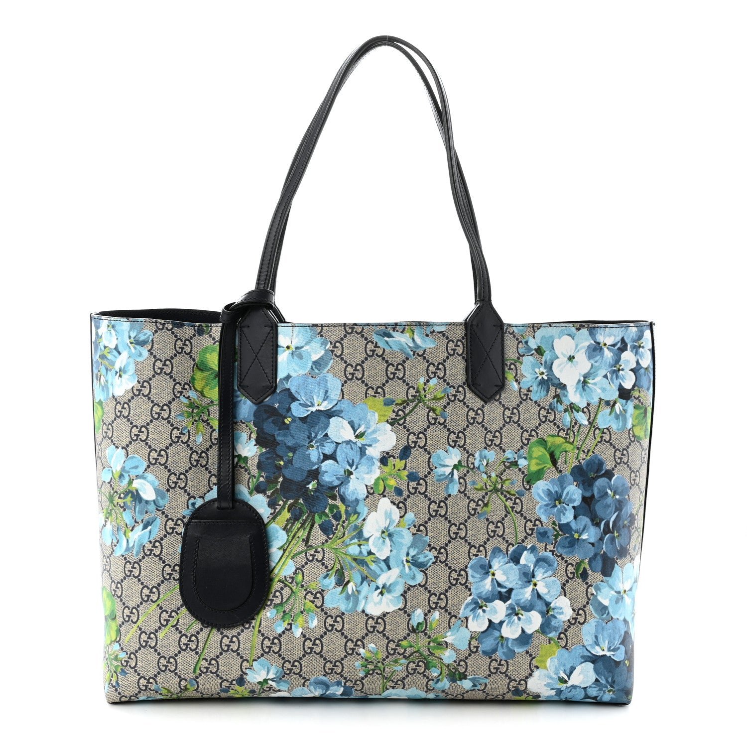 Gucci GG Supreme Monogram Blooms Medium Reversible Tote Beige Blue Navy