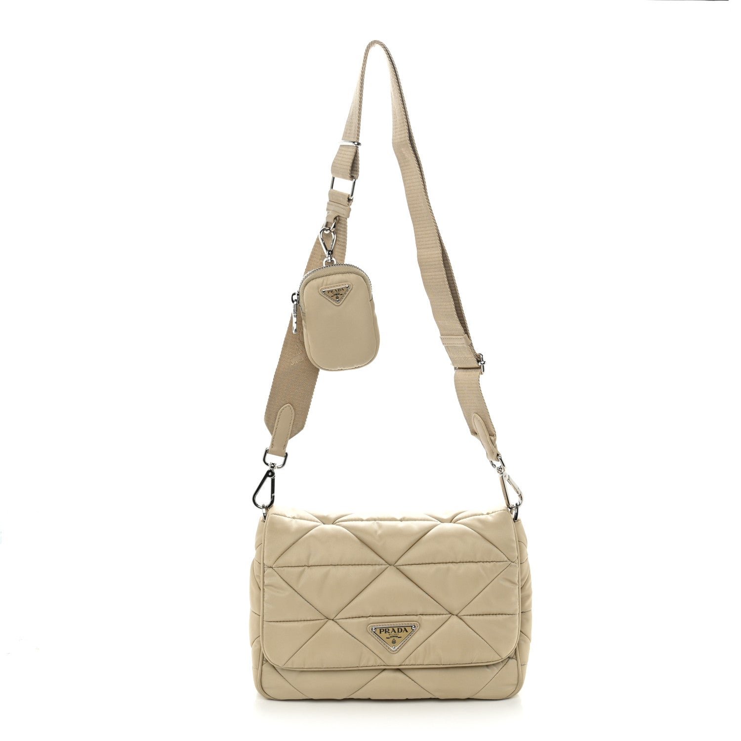 Prada Re-Nylon Quilted Padded Flap Shoulder Bag Deserto