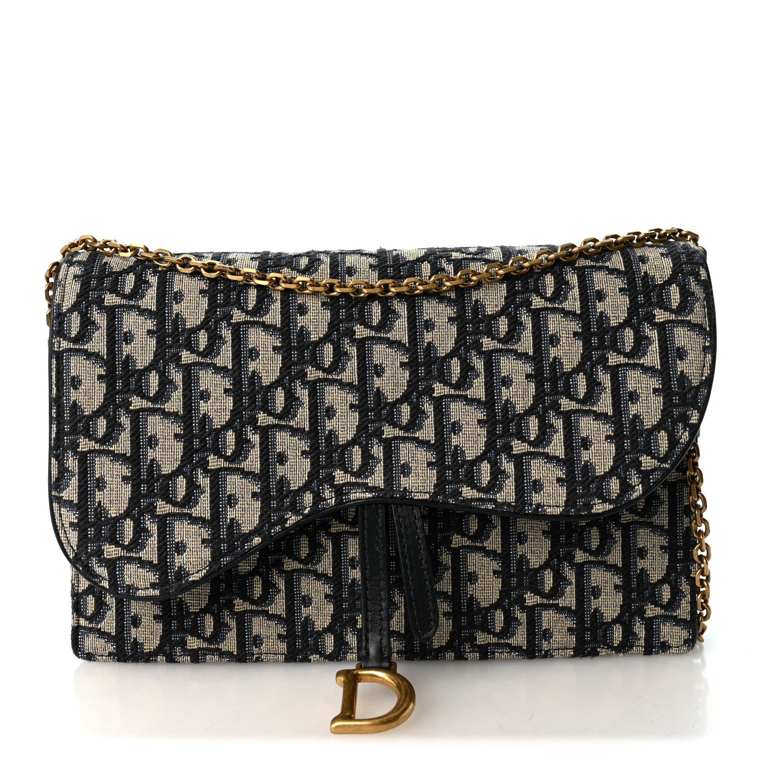 Christian Dior Oblique Saddle Chain Pouch Blue