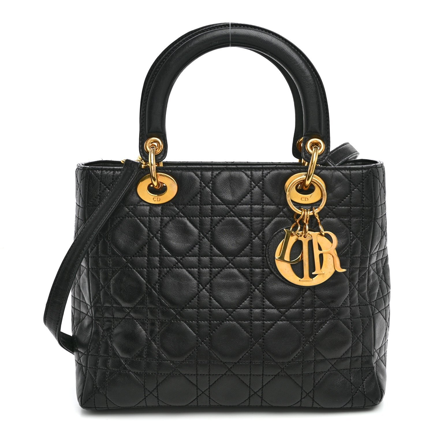 Christian Dior Lambskin Cannage Medium Lady Dior Black