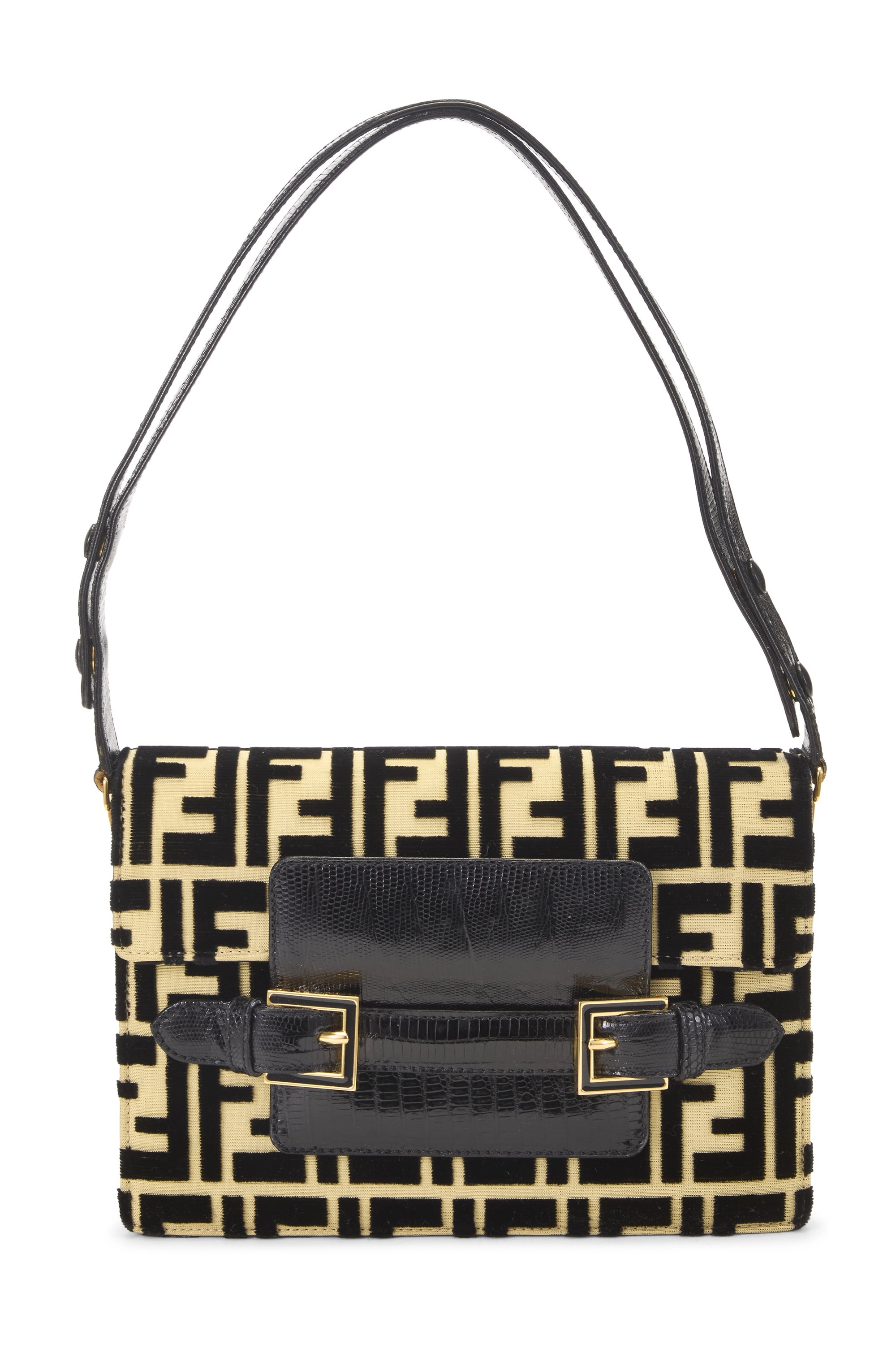 Black Velvet Zucca Flap Shoulder Bag