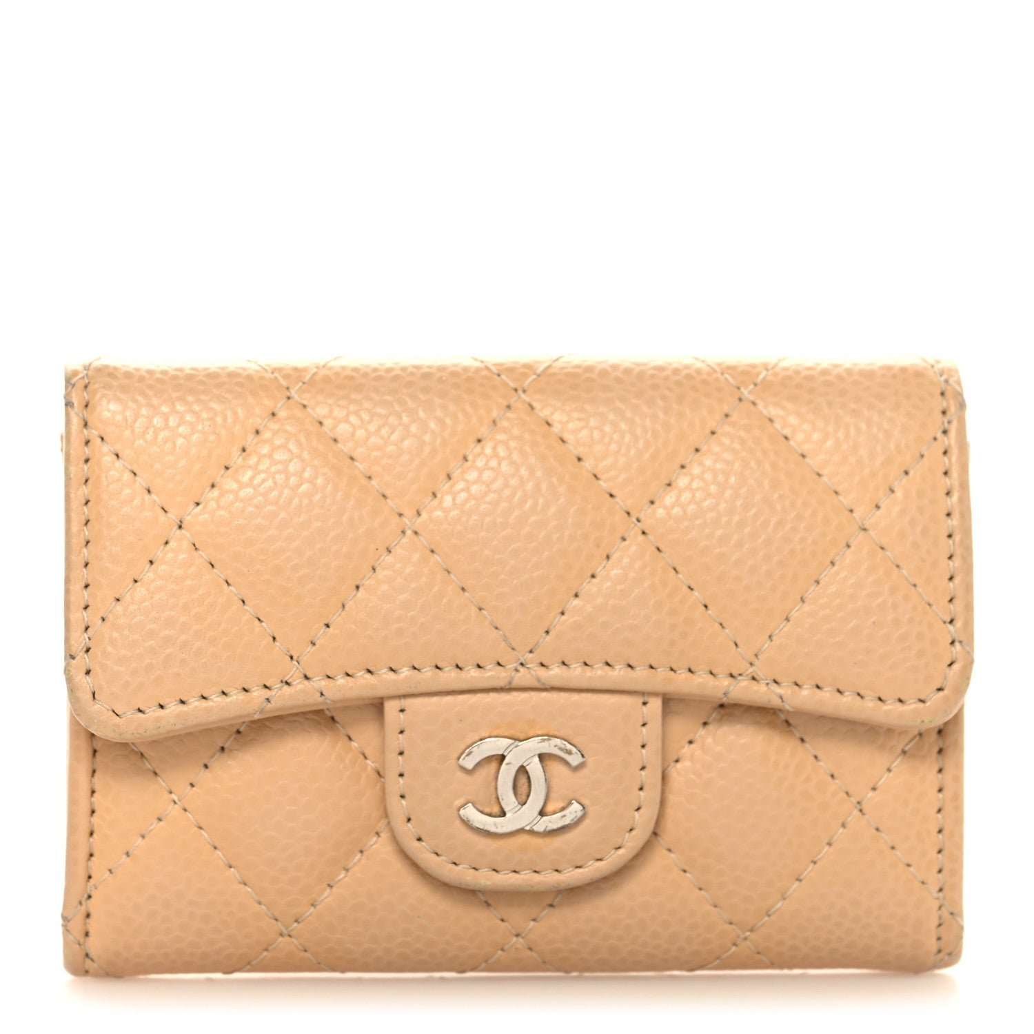 Chanel Caviar Quilted Flap Card Holder Wallet Beige