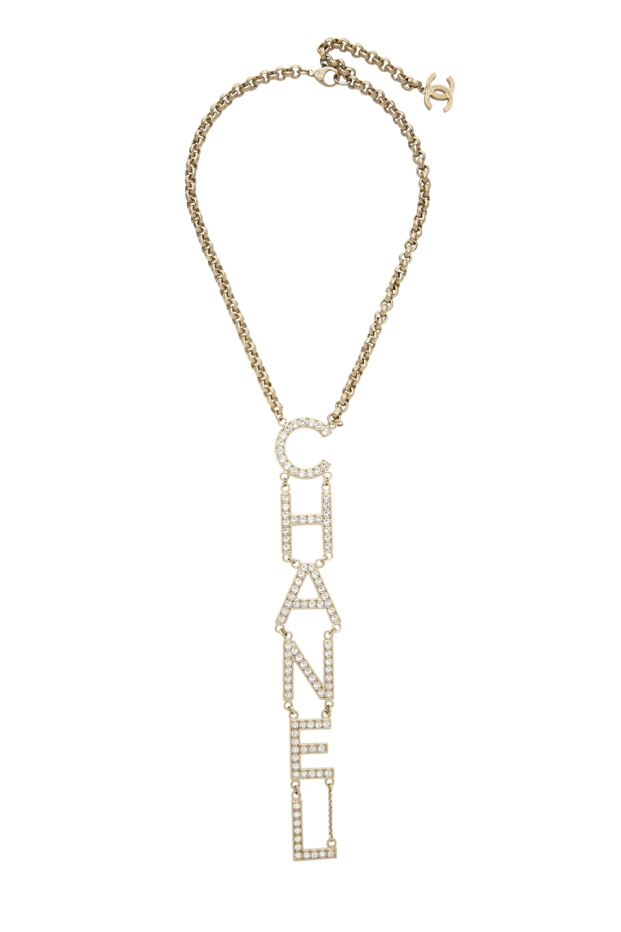 Gold Crystal Logo Necklace Long