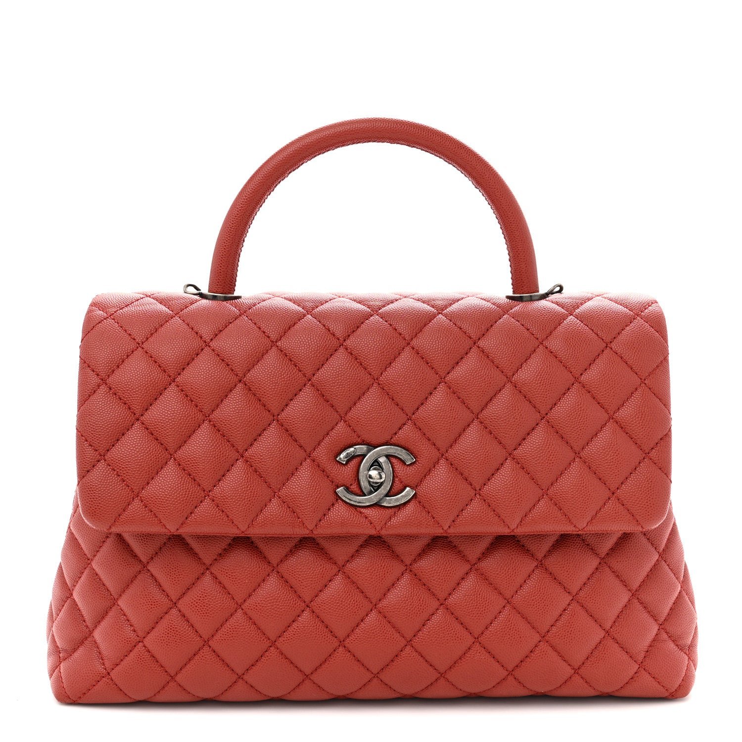 Chanel Caviar Quilted Medium Coco Handle Flap Dark Red