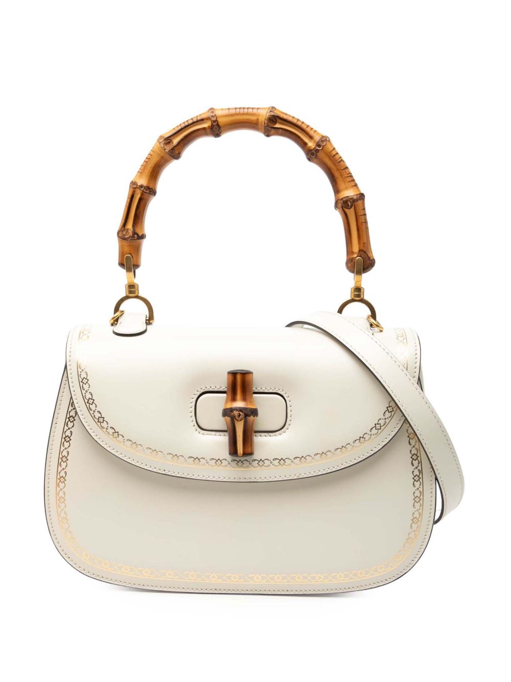 2000-2015 Calfskin Frame Print Bamboo Top Handle Bag satchel