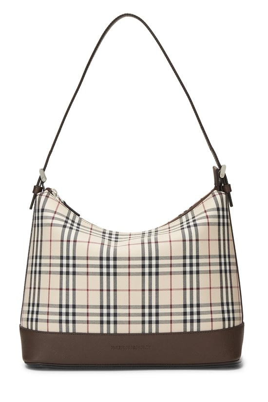 Brown Check Jacquard Canvas Hobo Small
