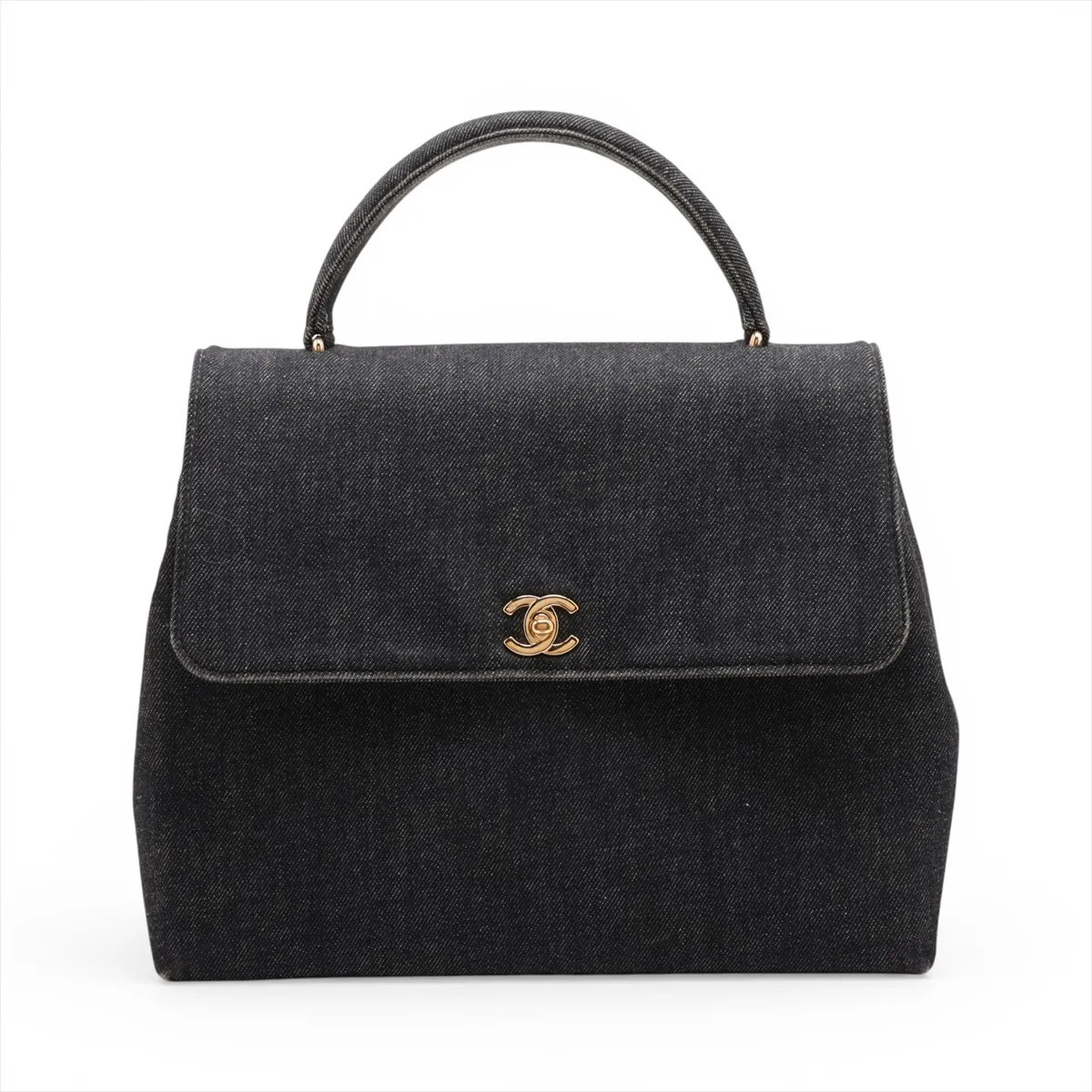 Chanel Coco Mark Denim Hand bag Black Gold Metal Fittings 5XXXXXX