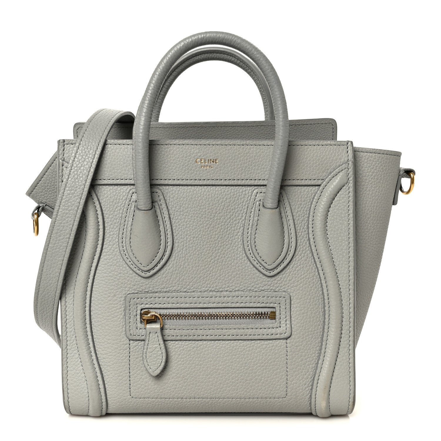 Celine Drummed Calfskin Nano Luggage Pearl Blue