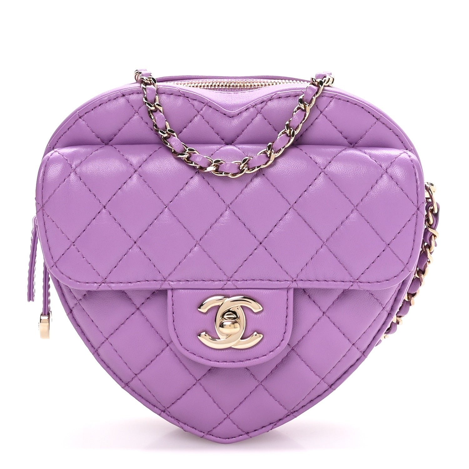 Chanel Lambskin Quilted CC In Love Heart Bag Purple