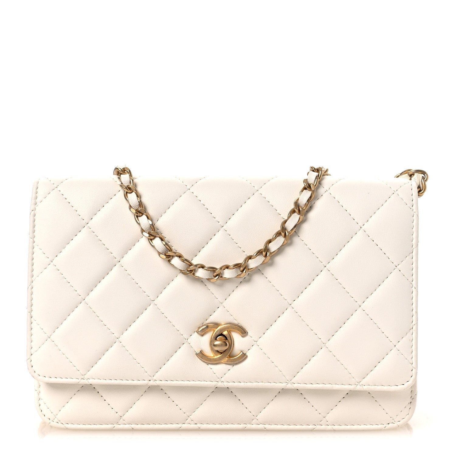Chanel Lambskin Quilted CC Pearl Crush Wallet on Chain WOC White
