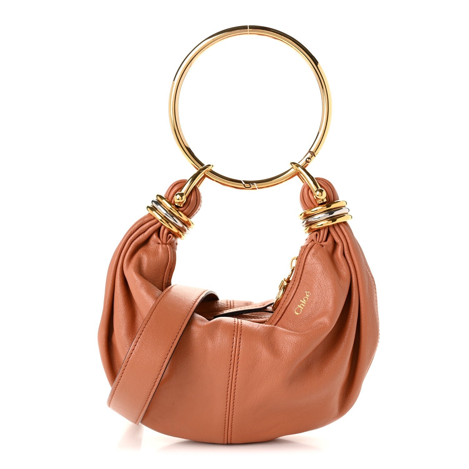 Chloe Grained Calfskin Mini Bracelet Hobo Bag Wooden Orange