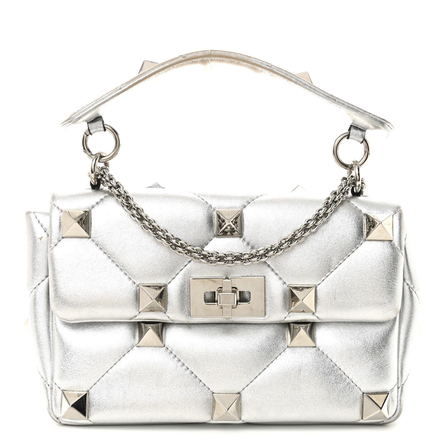 Valentino Garavani Valentino Garavani Nappa Medium Roman Stud Shoulder Bag Silver