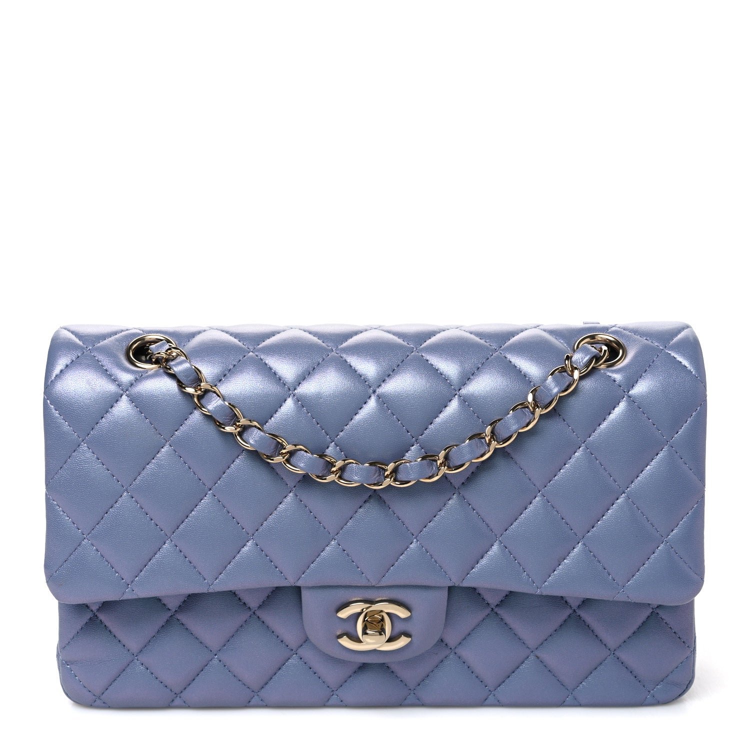Chanel Iridescent Lambskin Quilted Medium Double Flap Light Purple