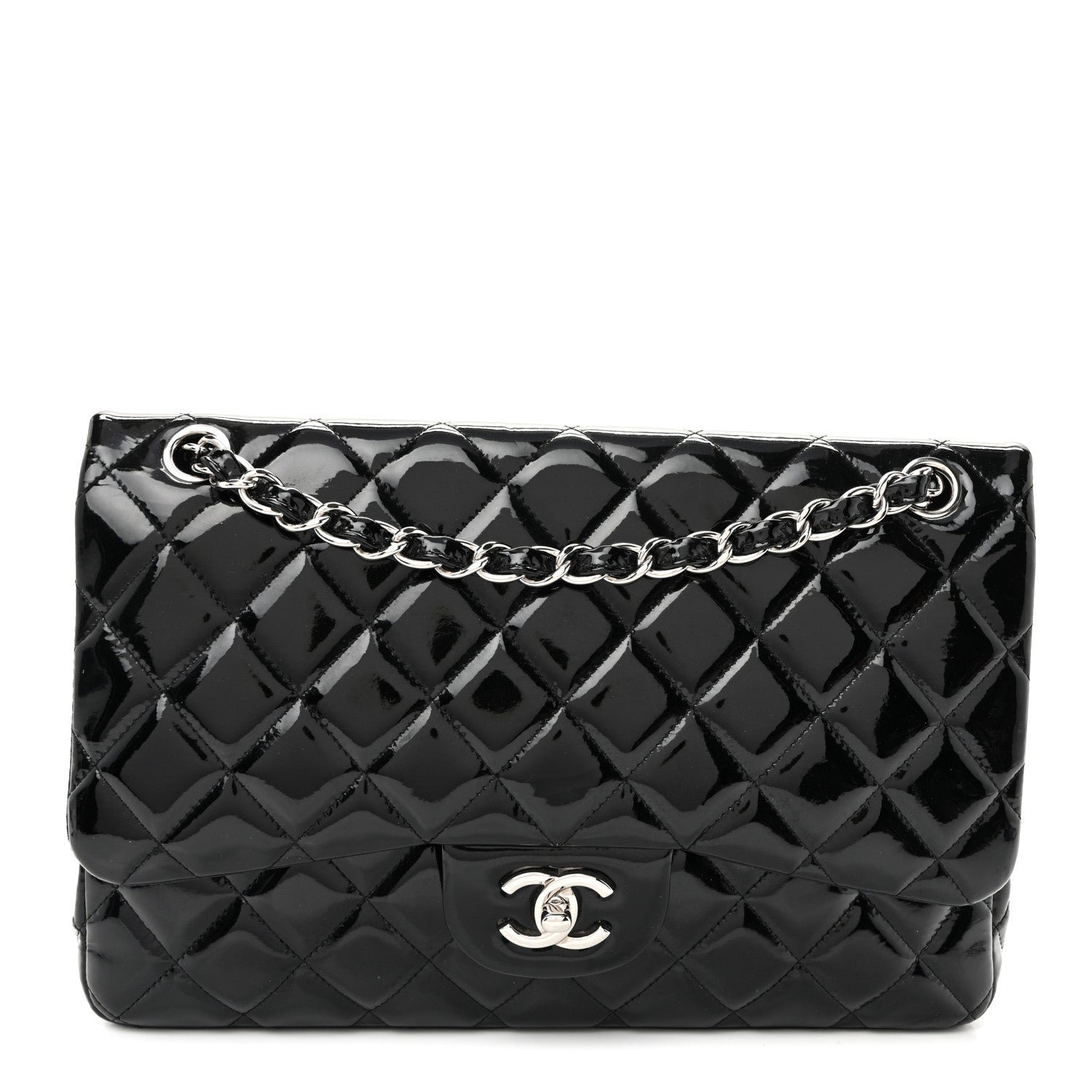 Chanel Patent Quilted Jumbo Double Flap Black