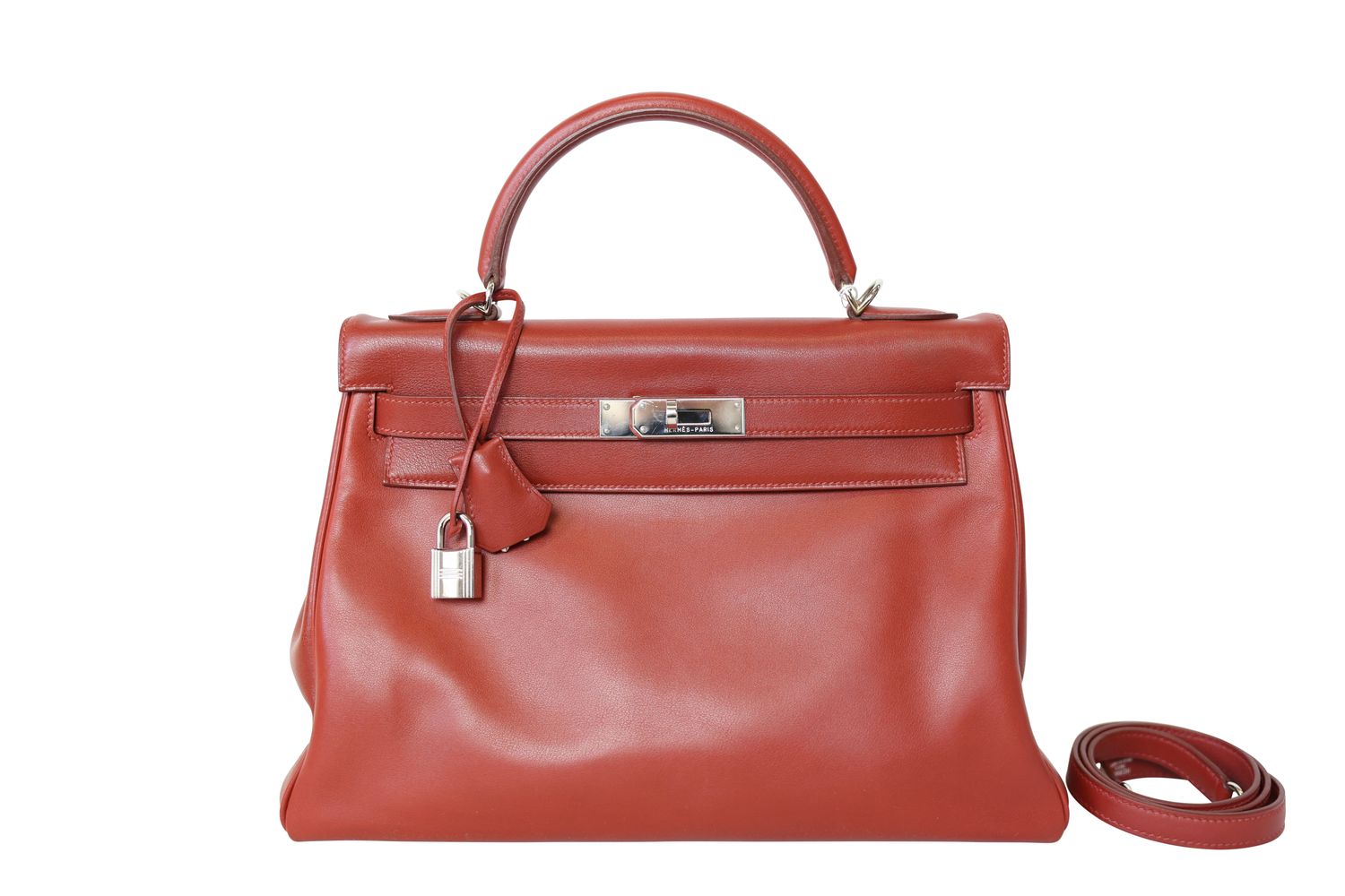 Hermes Hermes Kelly 32, Red Leather with Palladium Hardware, I in Square 2005 Stamp, Preowned in Dustbag WA001