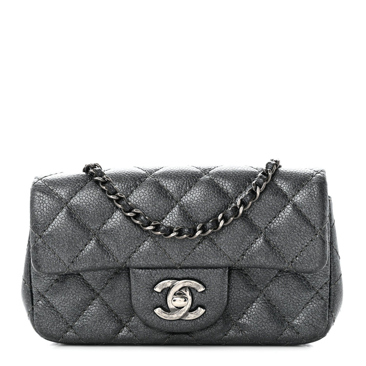 Chanel Metallic Caviar Quilted Extra Mini Flap Dark Grey