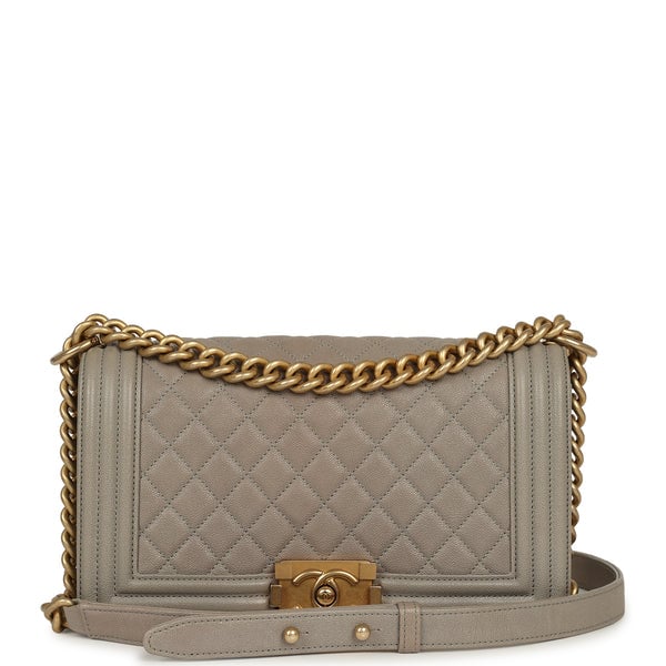 Pre-owned Chanel Medium Boy Bag Grey Caviar Antique Gold Hardware