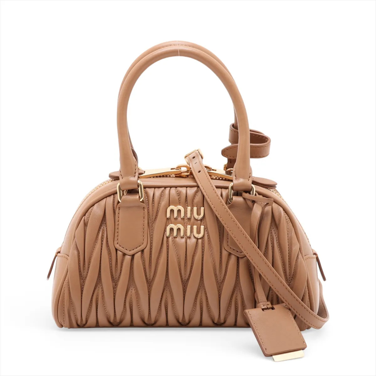 Miu Miu Matelassé 5BB191 Leather 2 Way Handbag Brown