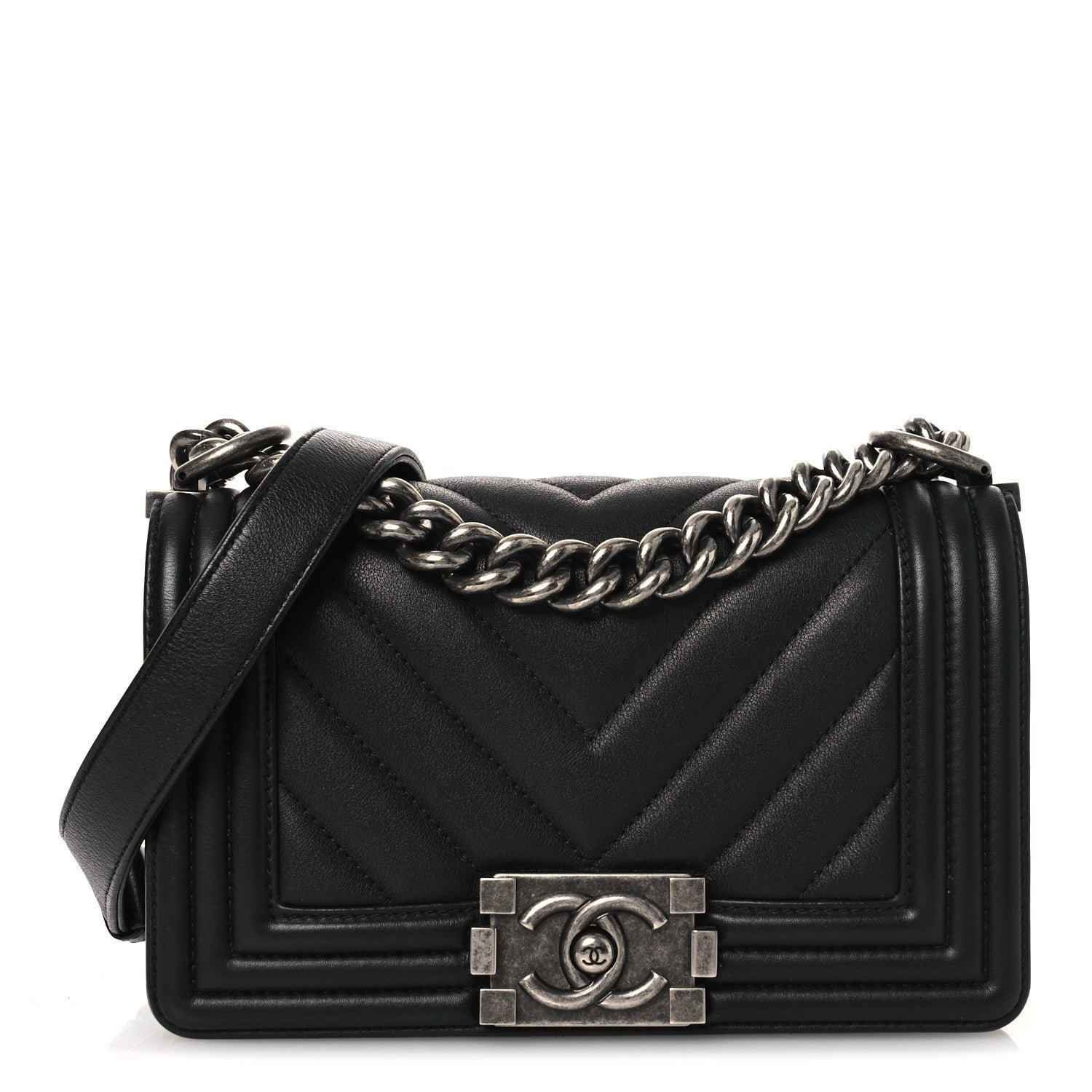 Chanel Lambskin Chevron Quilted Small Boy Flap Black