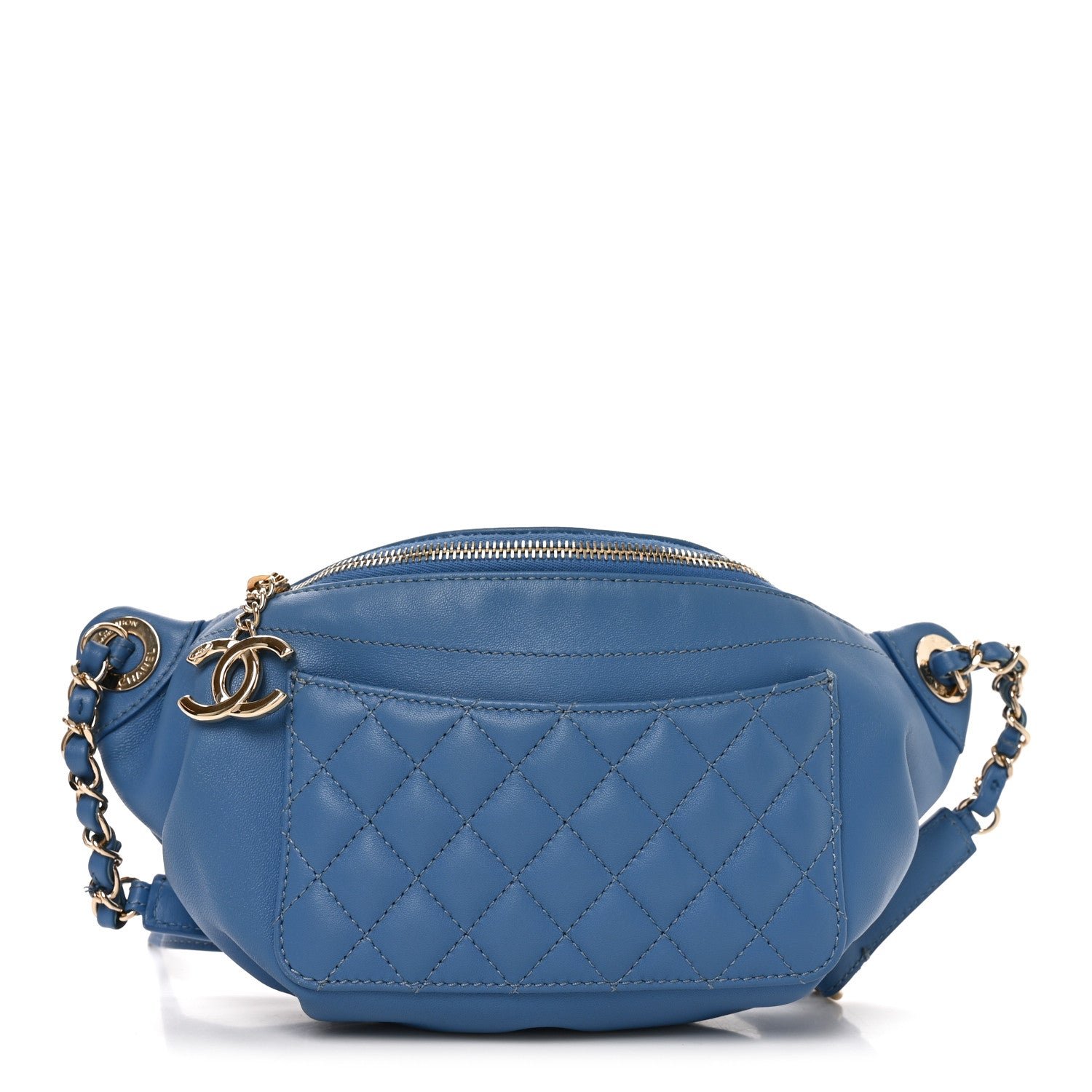 Chanel Lambskin Quilted Bi Waist Bag Pack Blue