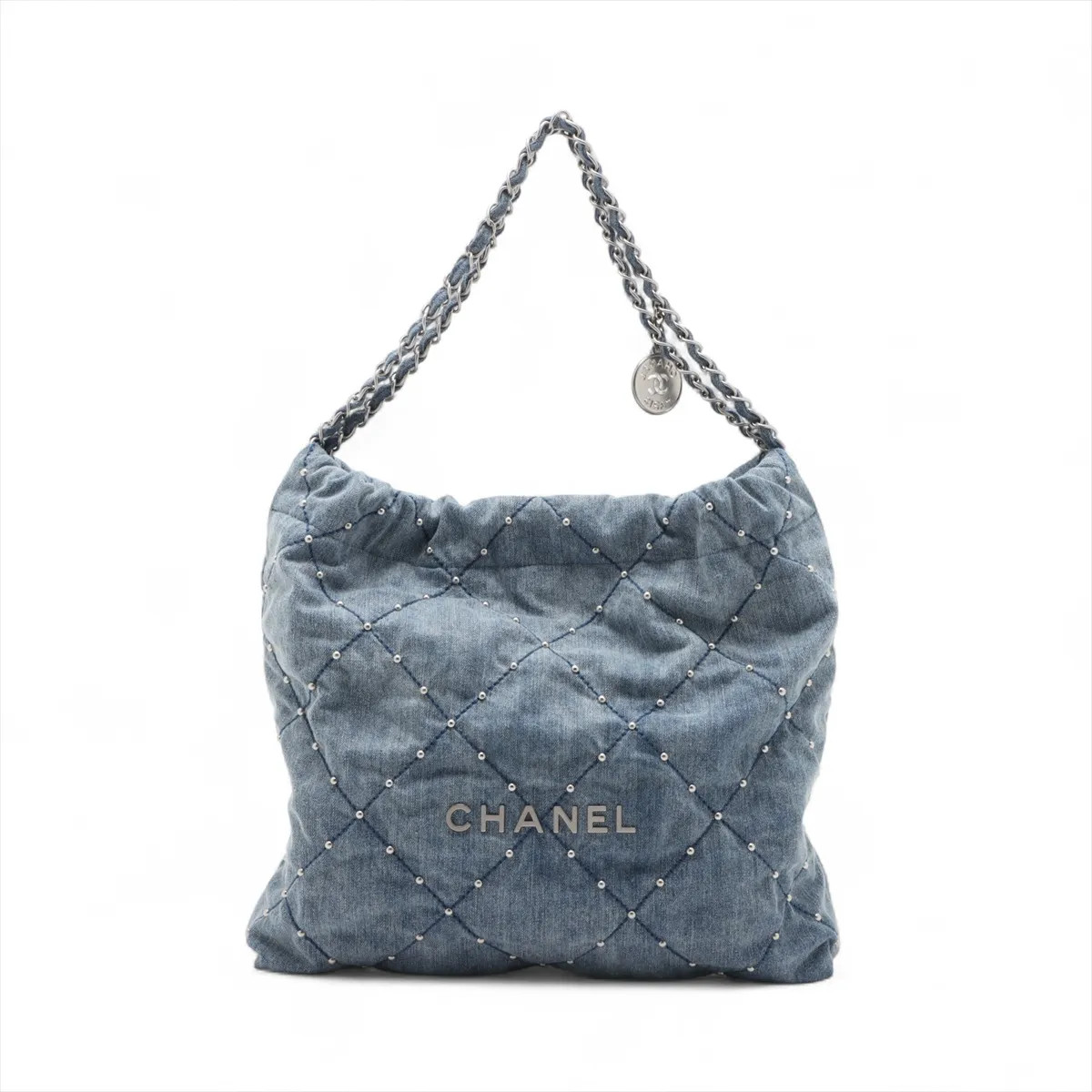 Chanel Chanel 22 Denim×studs Chain Shoulder Bag Blue Silver Metal Fittings rando