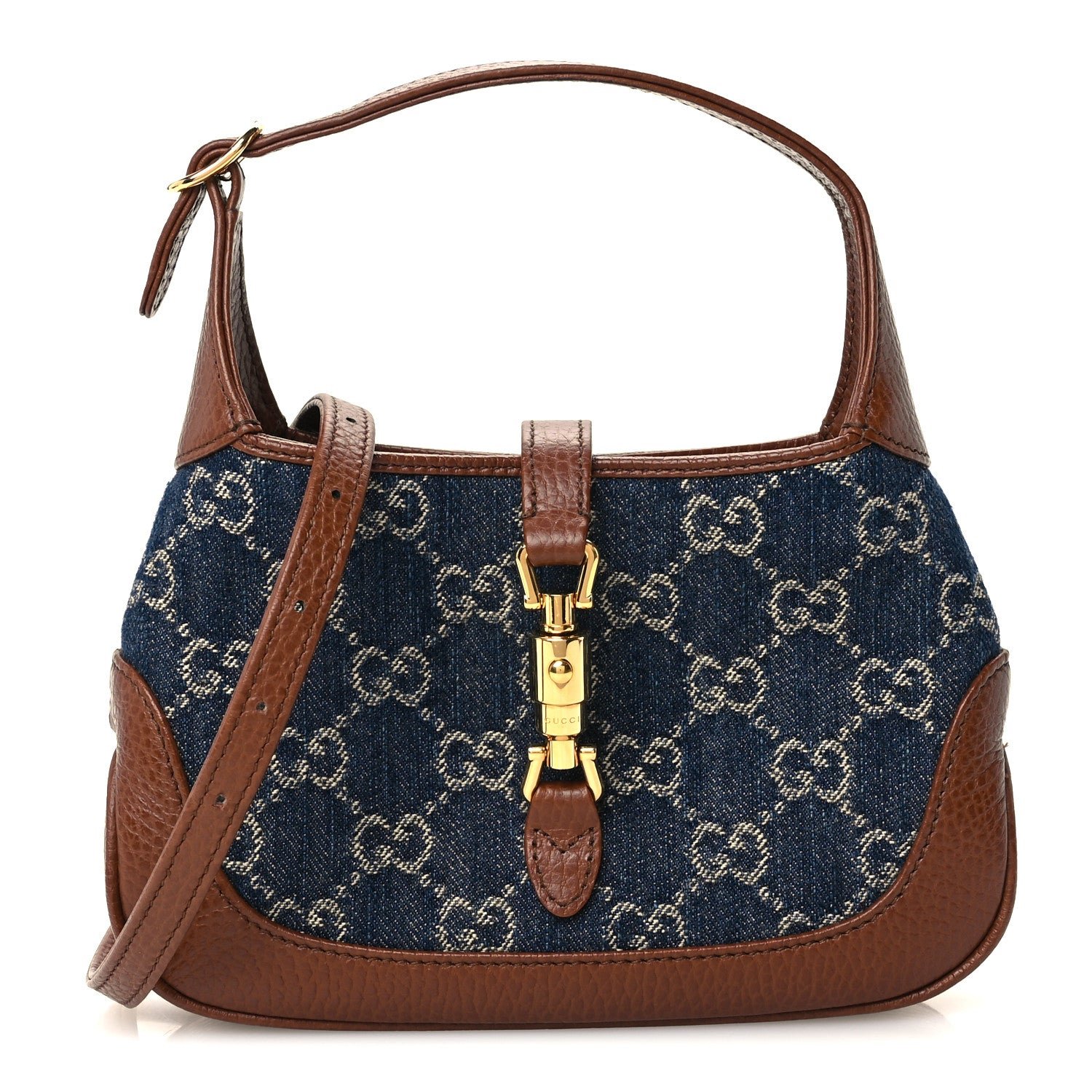Gucci New Denim GG Monogram Calfskin Mini Jackie 1961 Hobo Blue Tea Cuir