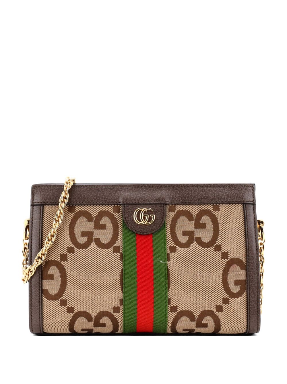 Ophidia Chain Jumbo GG Canvas with Leather Small shoulder bag