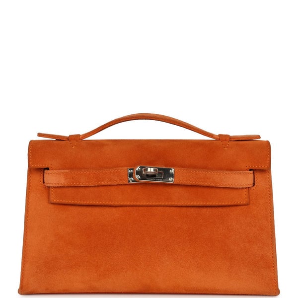 Hermes Vintage Hermes Kelly Pochette Orange Doblis Palladium Hardware