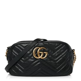 Gucci Calfskin Matelasse Small GG Marmont Chain Shoulder Bag Black