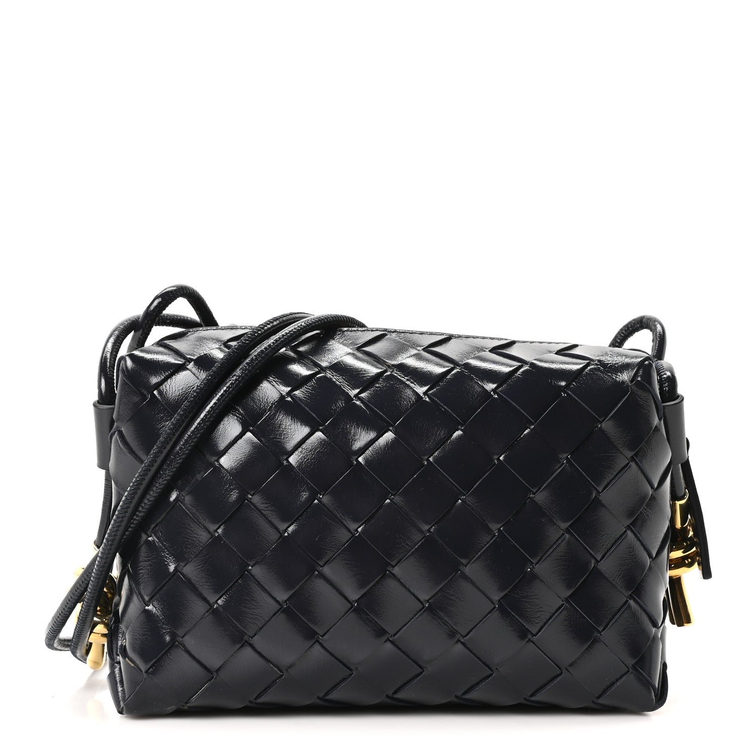 Polished Nappa Intrecciato Knot Mini Loop Camera Bag Dark Blue