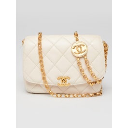 Chanel White Quilted Lambskin Leather Small CC Coin Flap Bag