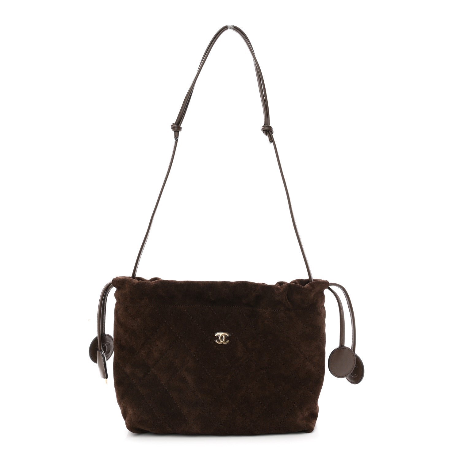 Chanel Suede Calfskin Lambskin Quilted Clutch With Strap Dark Brown