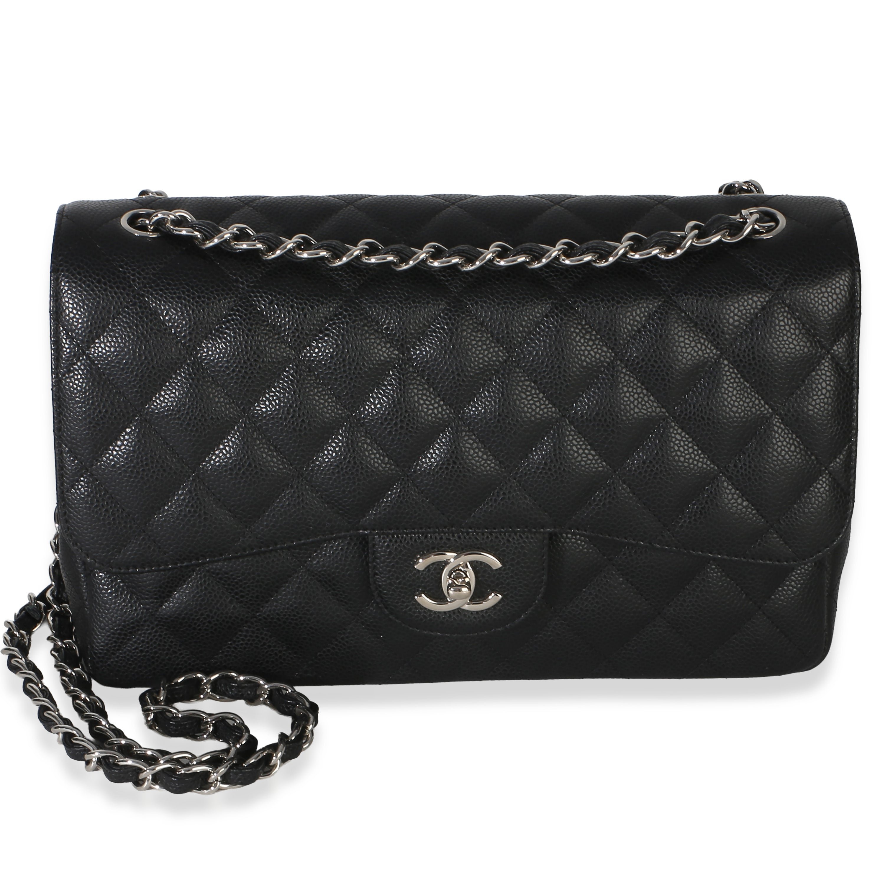 Black Quilted Caviar Jumbo Double Flap Bag